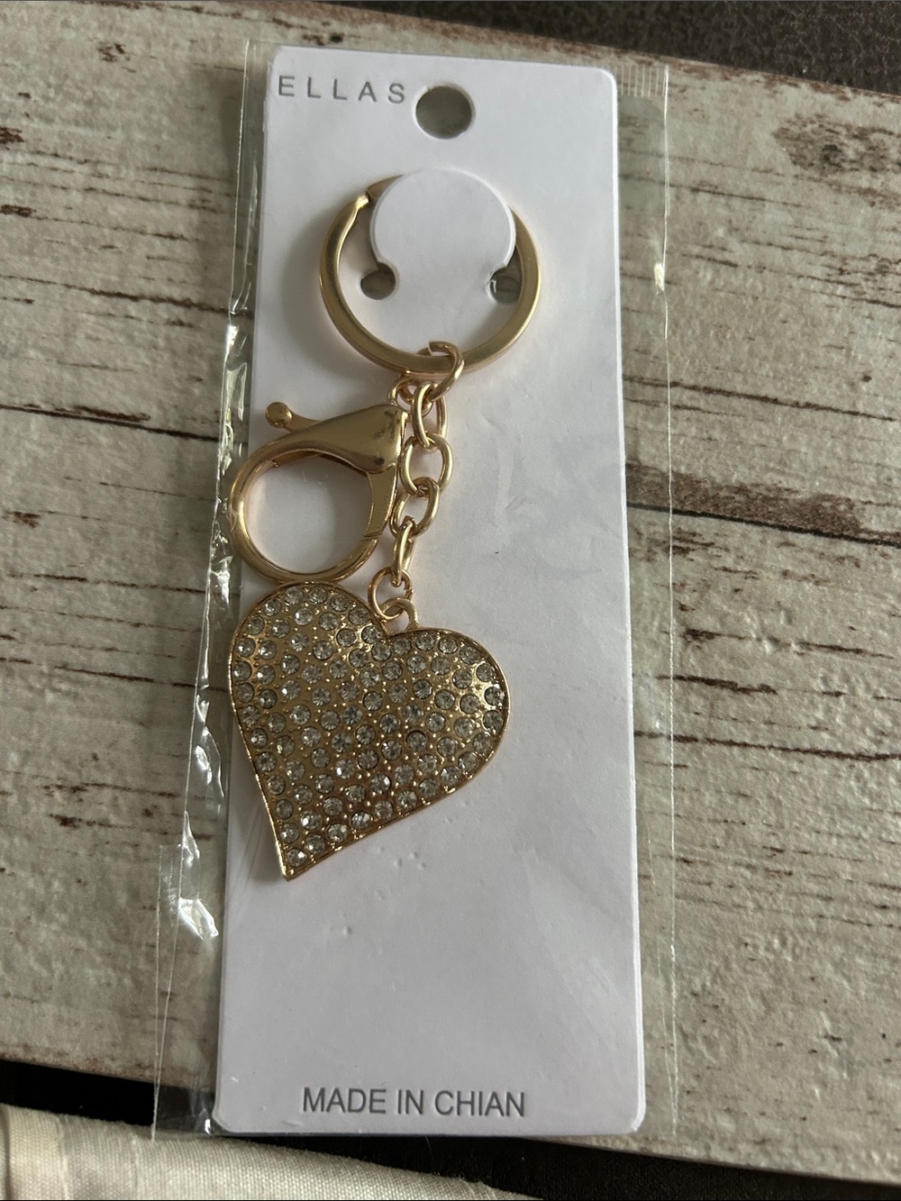 5/)25 Ella Gold Crystal Pavé Heart Key & Card Holder Charm